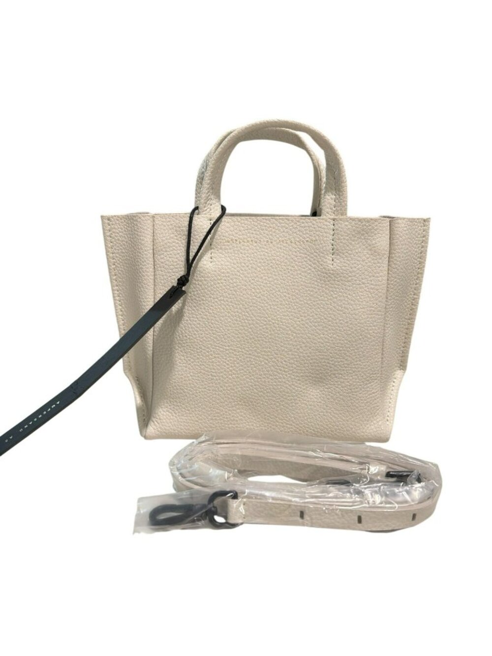 $462 Ampersand As Apostrophe Ivory Lux Leather Micro Tote Bag W/ Crossbody Strap